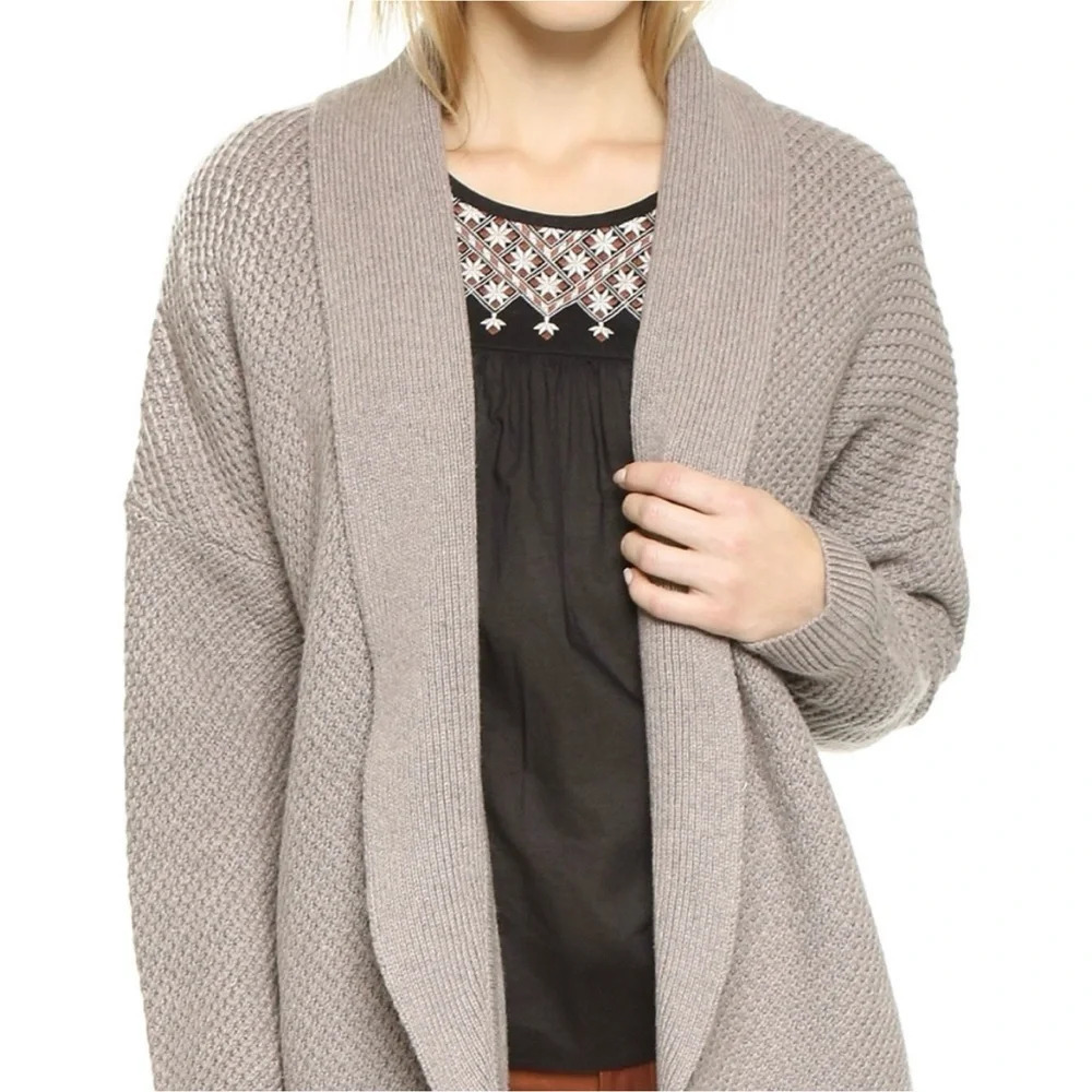 Madewell Oversized Cardigan Sweater Waffle Knit Open Front Taupe Size XS Comfy